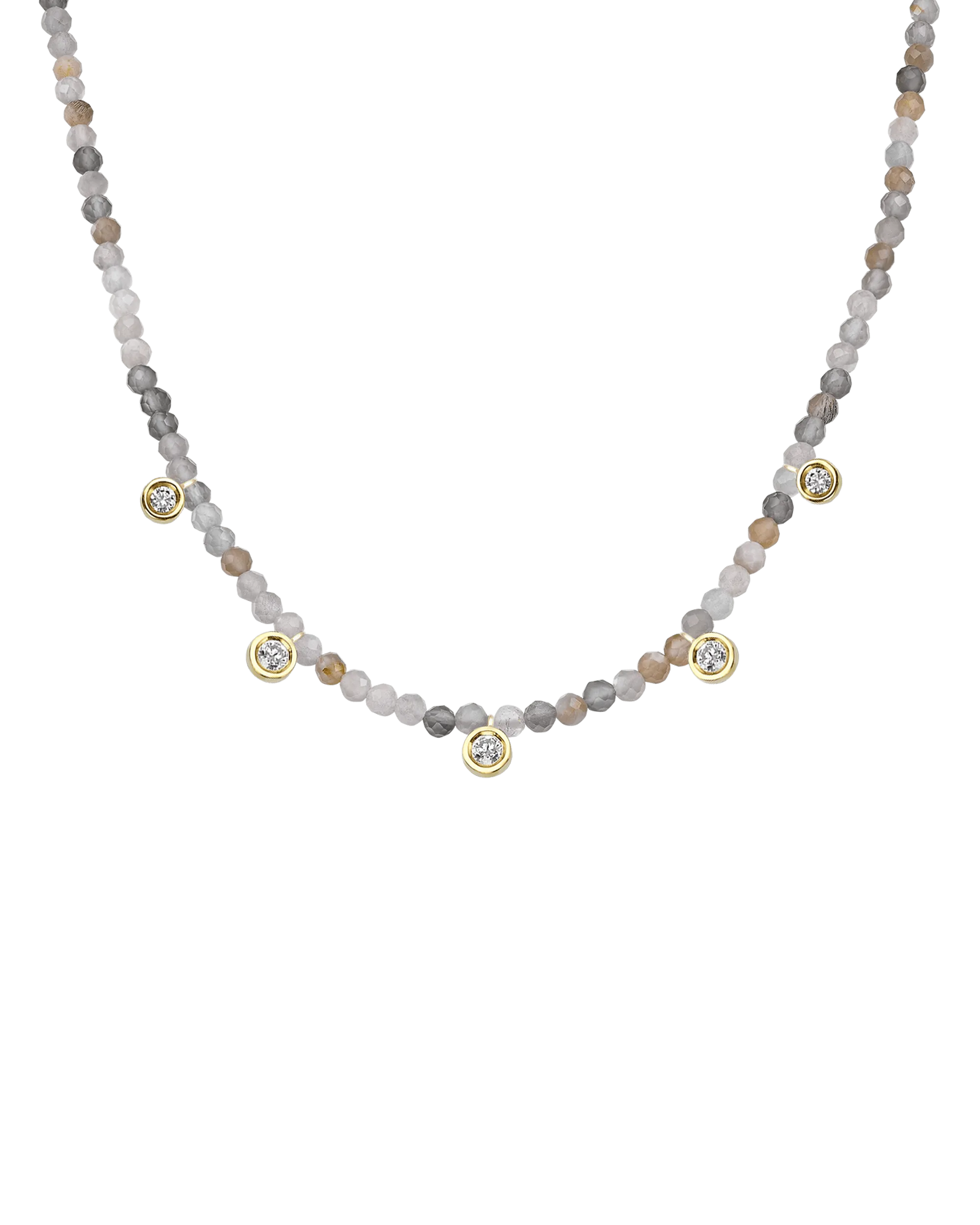 Moonstone Gemstone & Five diamonds Necklace - 14K White Gold