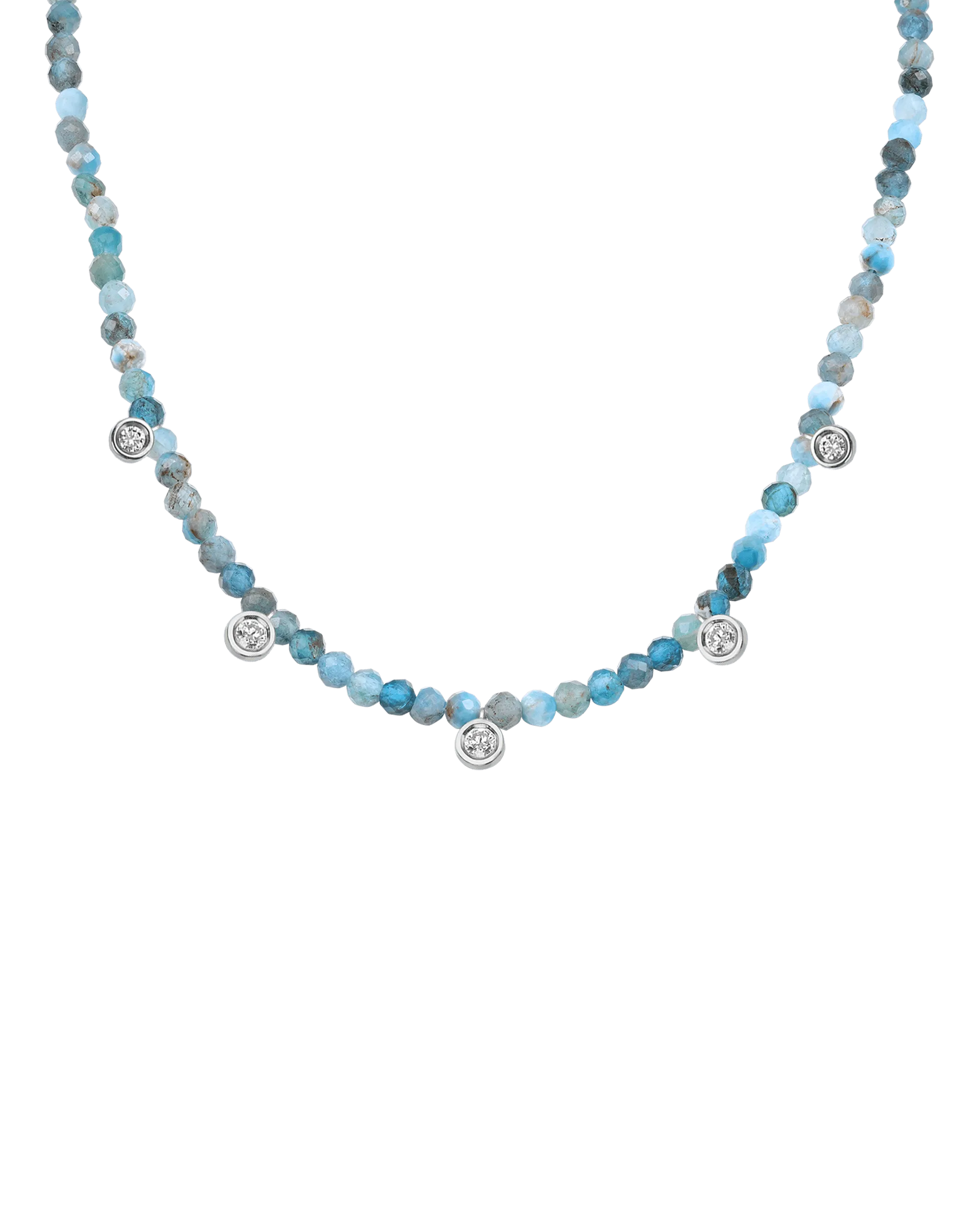 Moonstone Gemstone & Five diamonds Necklace - 14K White Gold