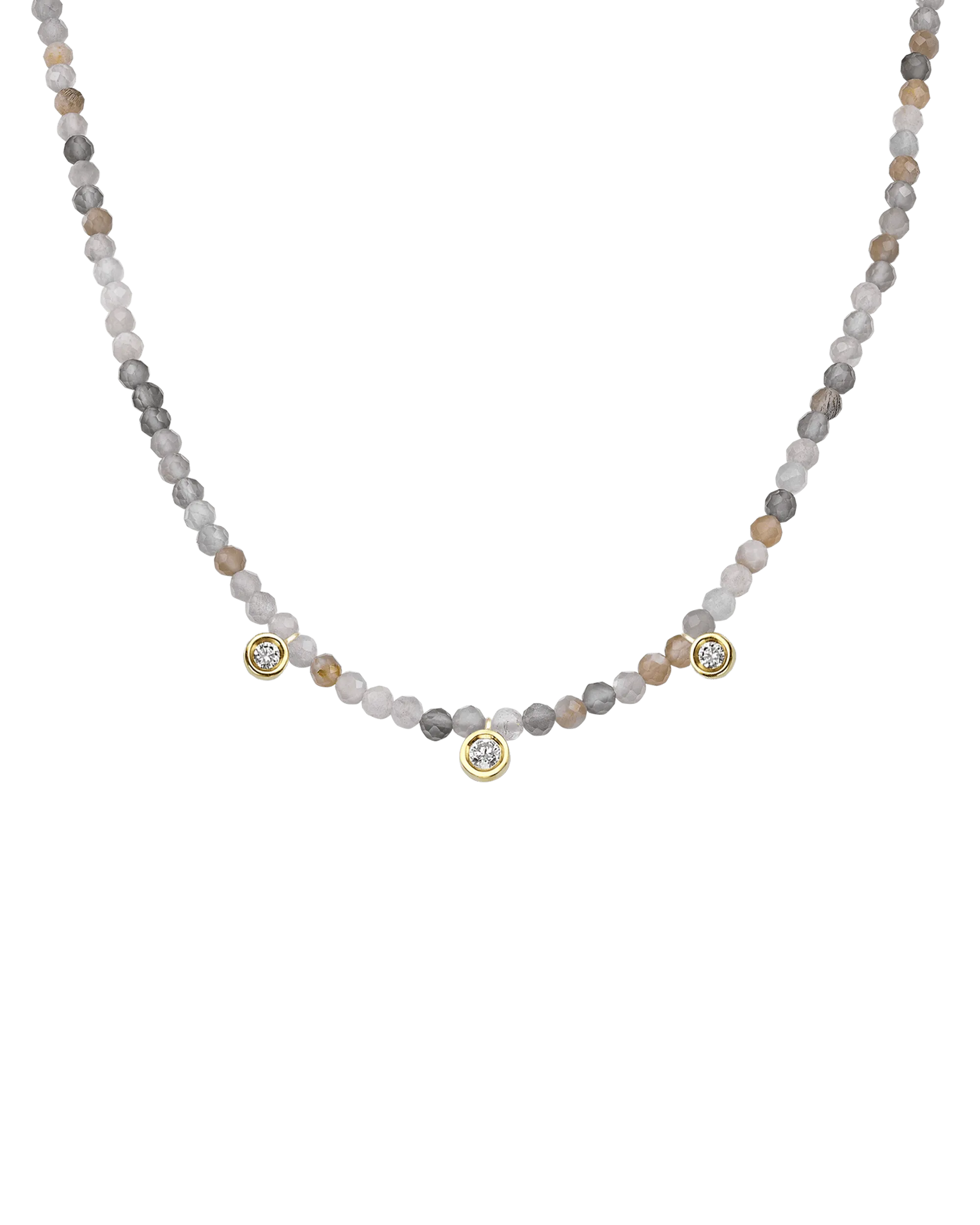 Moonstone Gemstone & Three diamonds Necklace - 14K Rose Gold