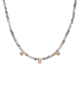 Moonstone Gemstone & Three diamonds Necklace - 14K Rose Gold