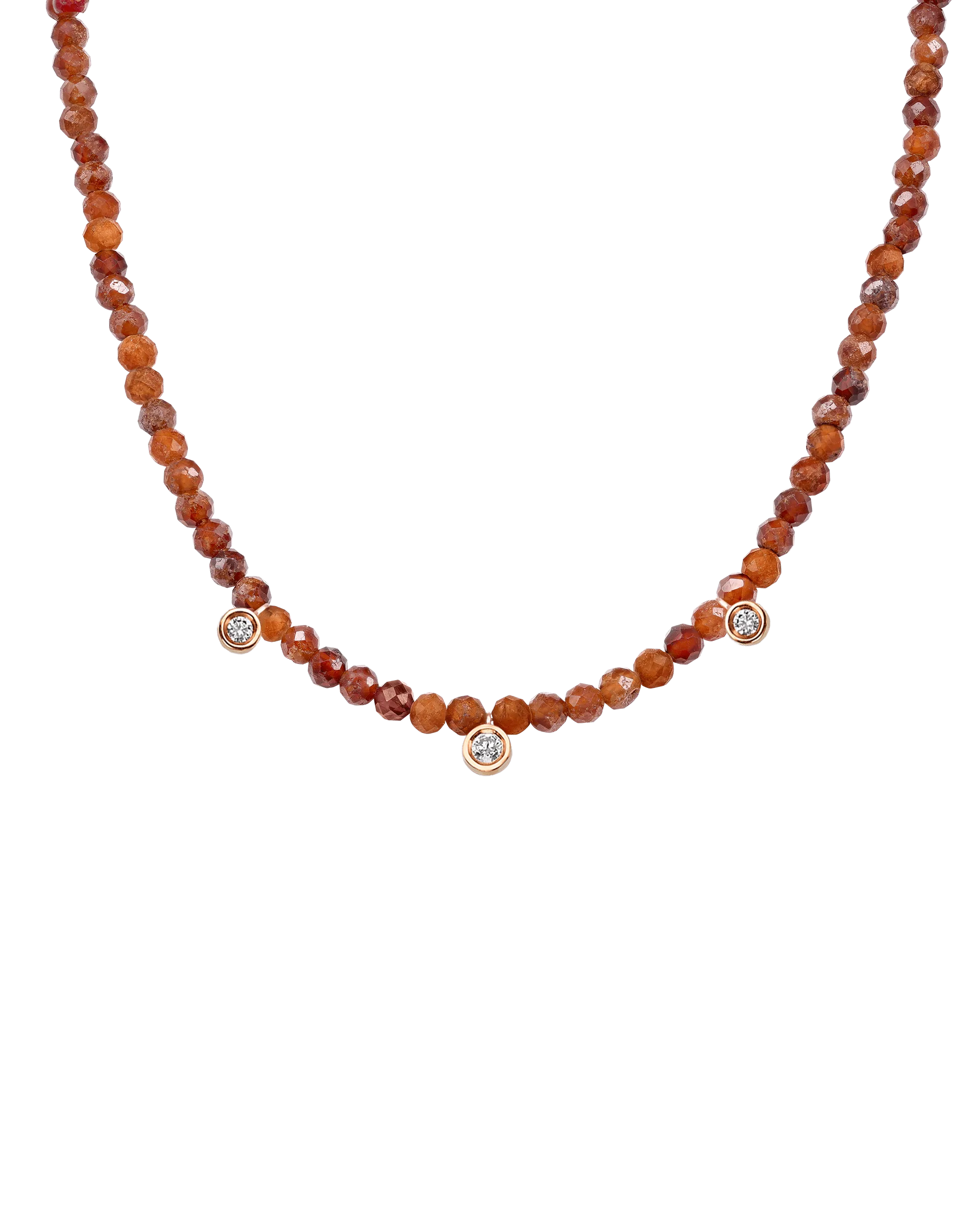 Moonstone Gemstone & Three diamonds Necklace - 14K Rose Gold