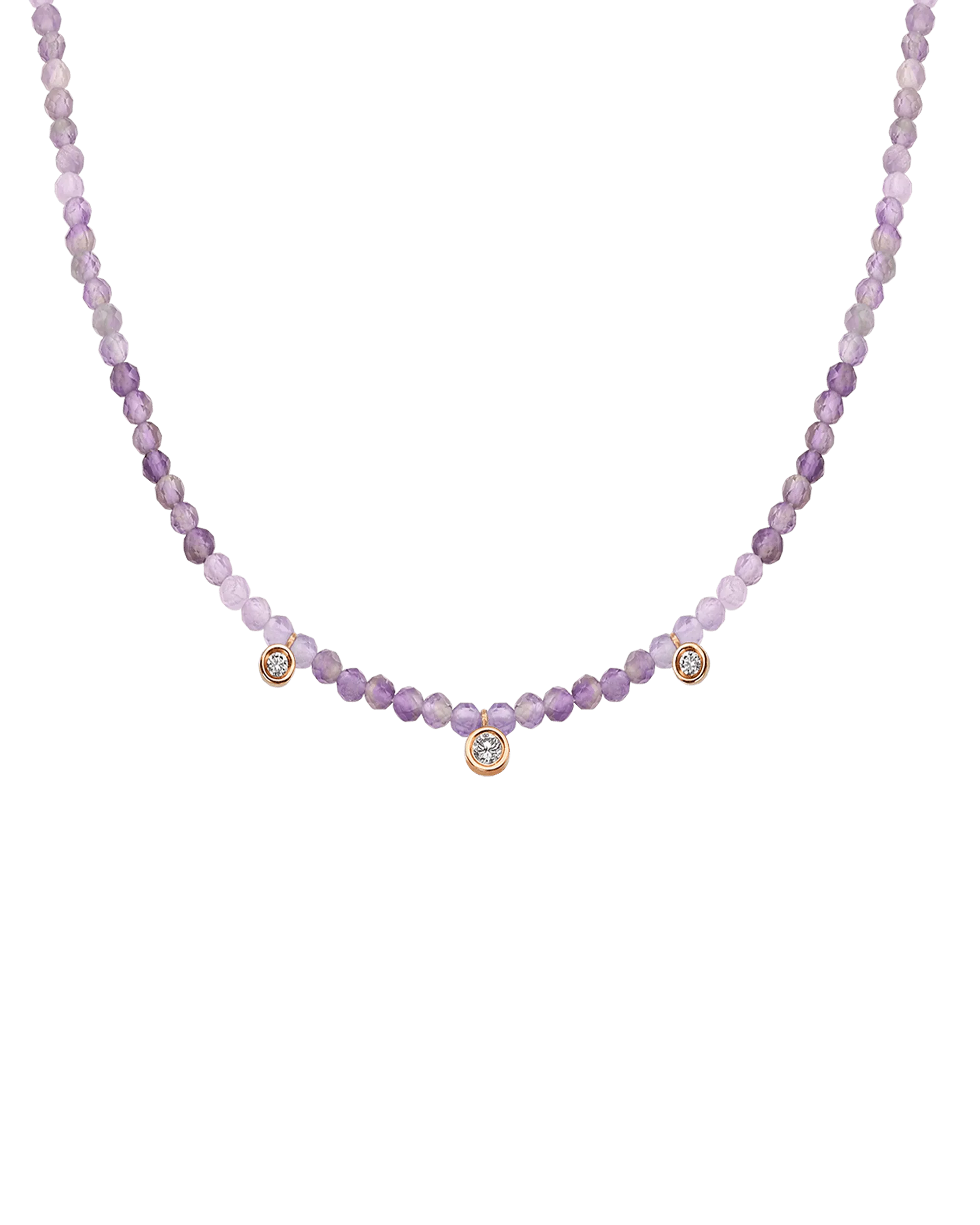 Moonstone Gemstone & Three diamonds Necklace - 14K Rose Gold