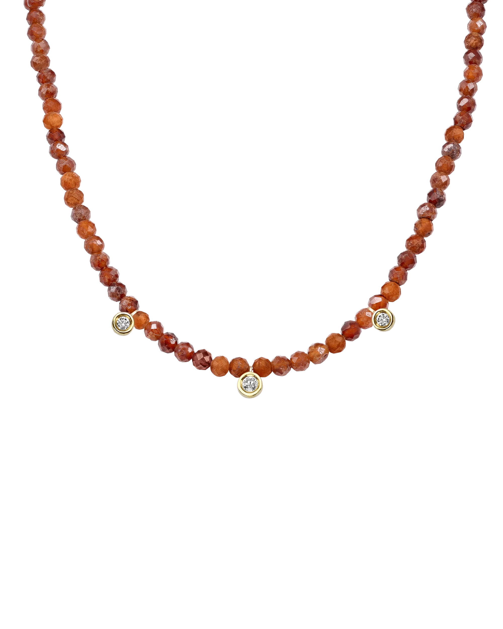 Moonstone Gemstone & Three diamonds Necklace - 14K Yellow Gold