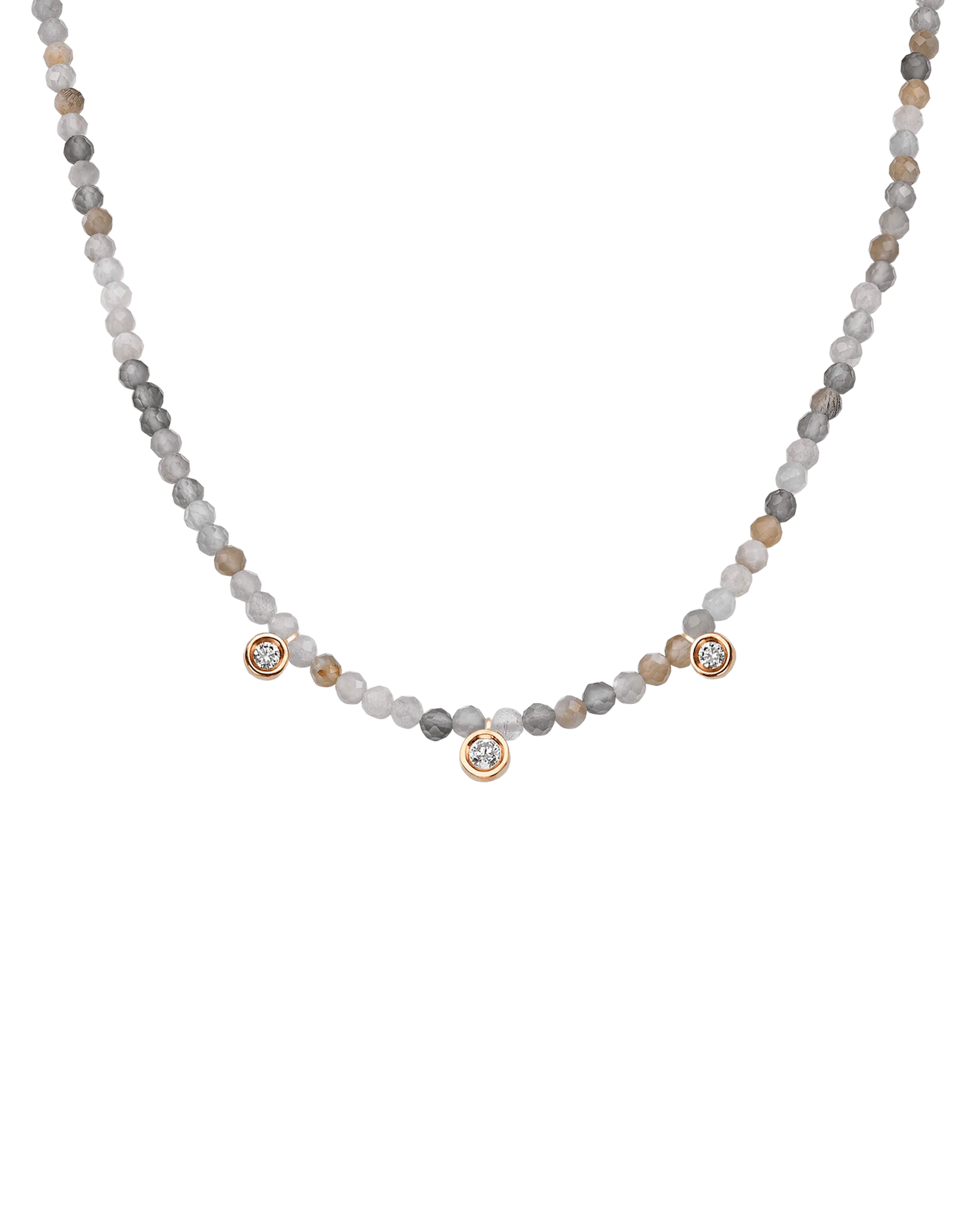 Moonstone Gemstone & Three diamonds Necklace - 14K Yellow Gold