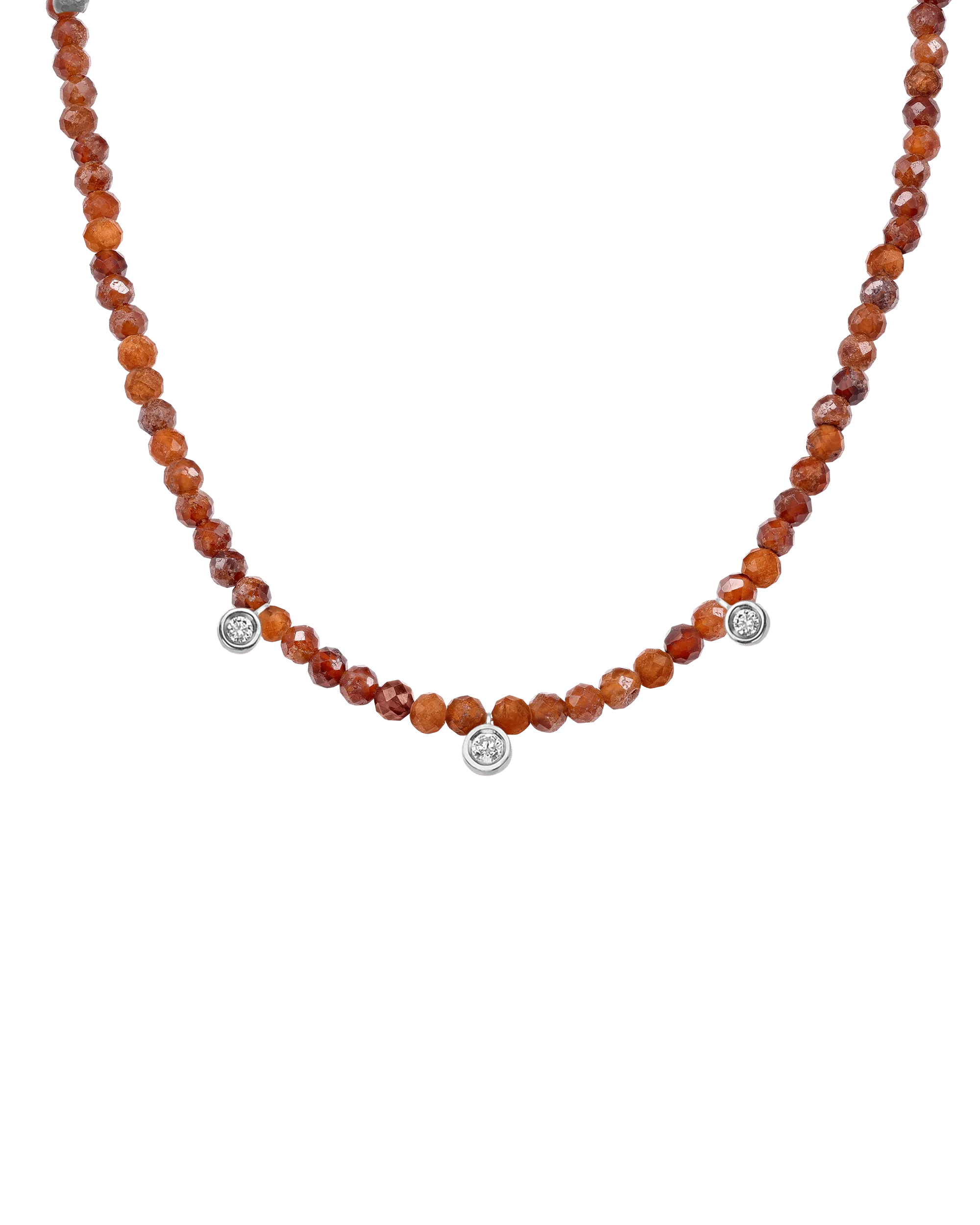 Moonstone Gemstone & Three diamonds Necklace - 14K Yellow Gold