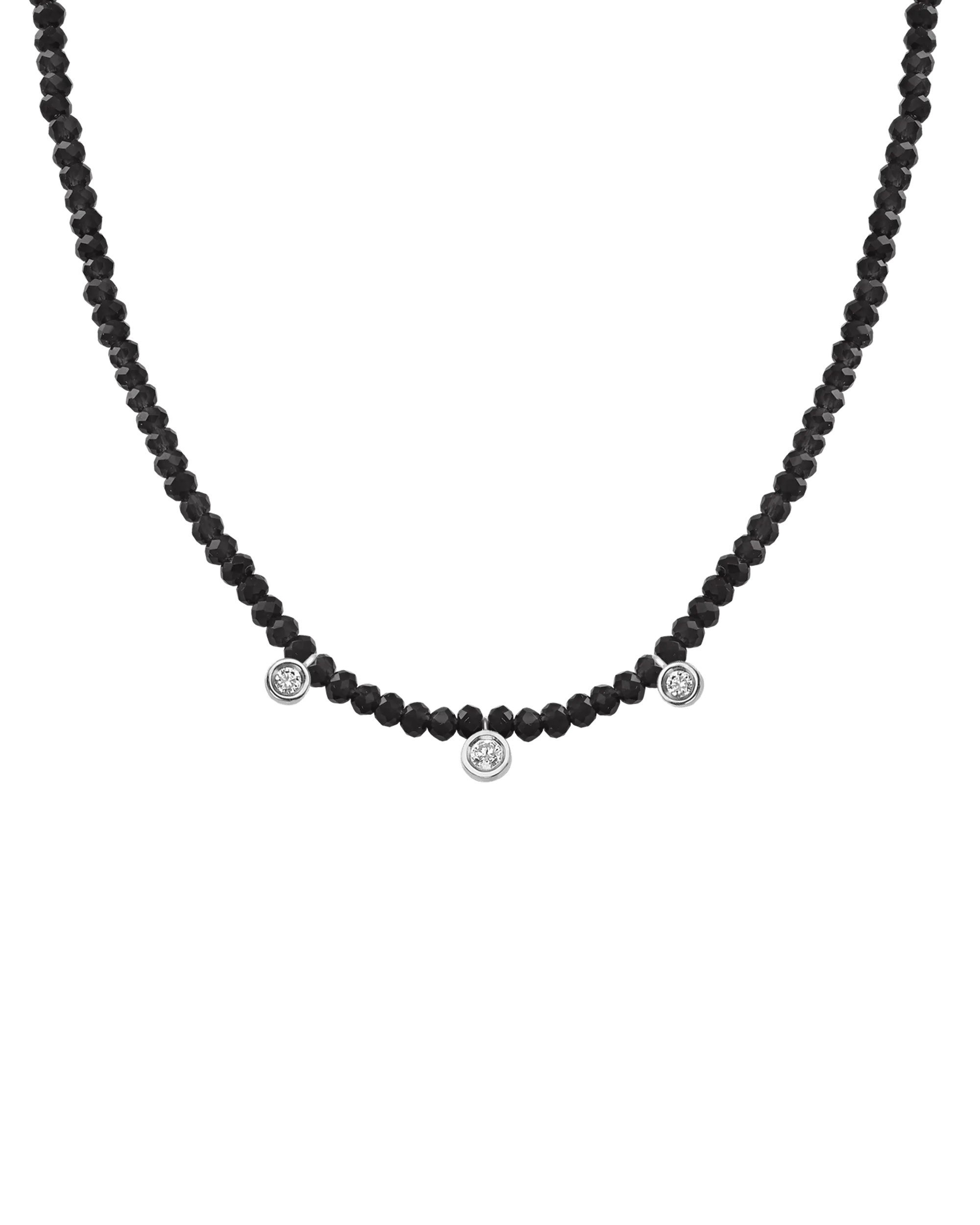 Moonstone Gemstone & Three diamonds Necklace - 14K Yellow Gold