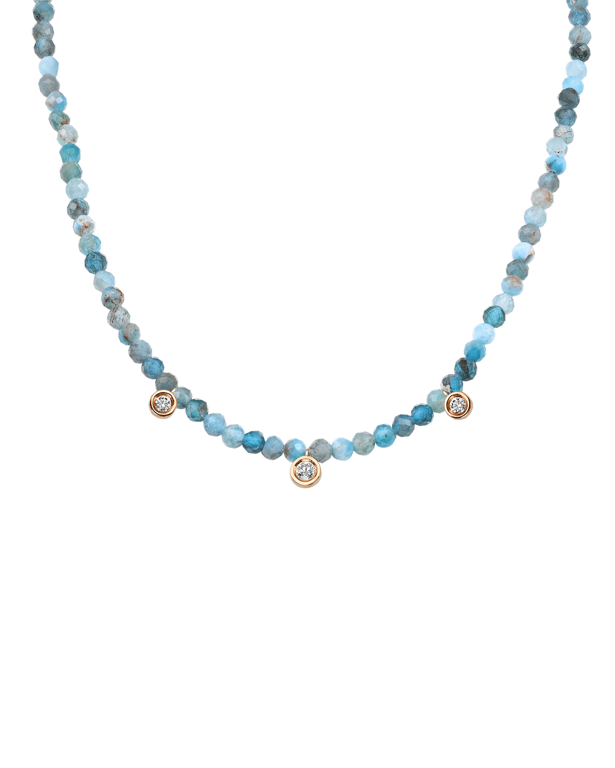 Moonstone Gemstone & Three diamonds Necklace - 14K Yellow Gold