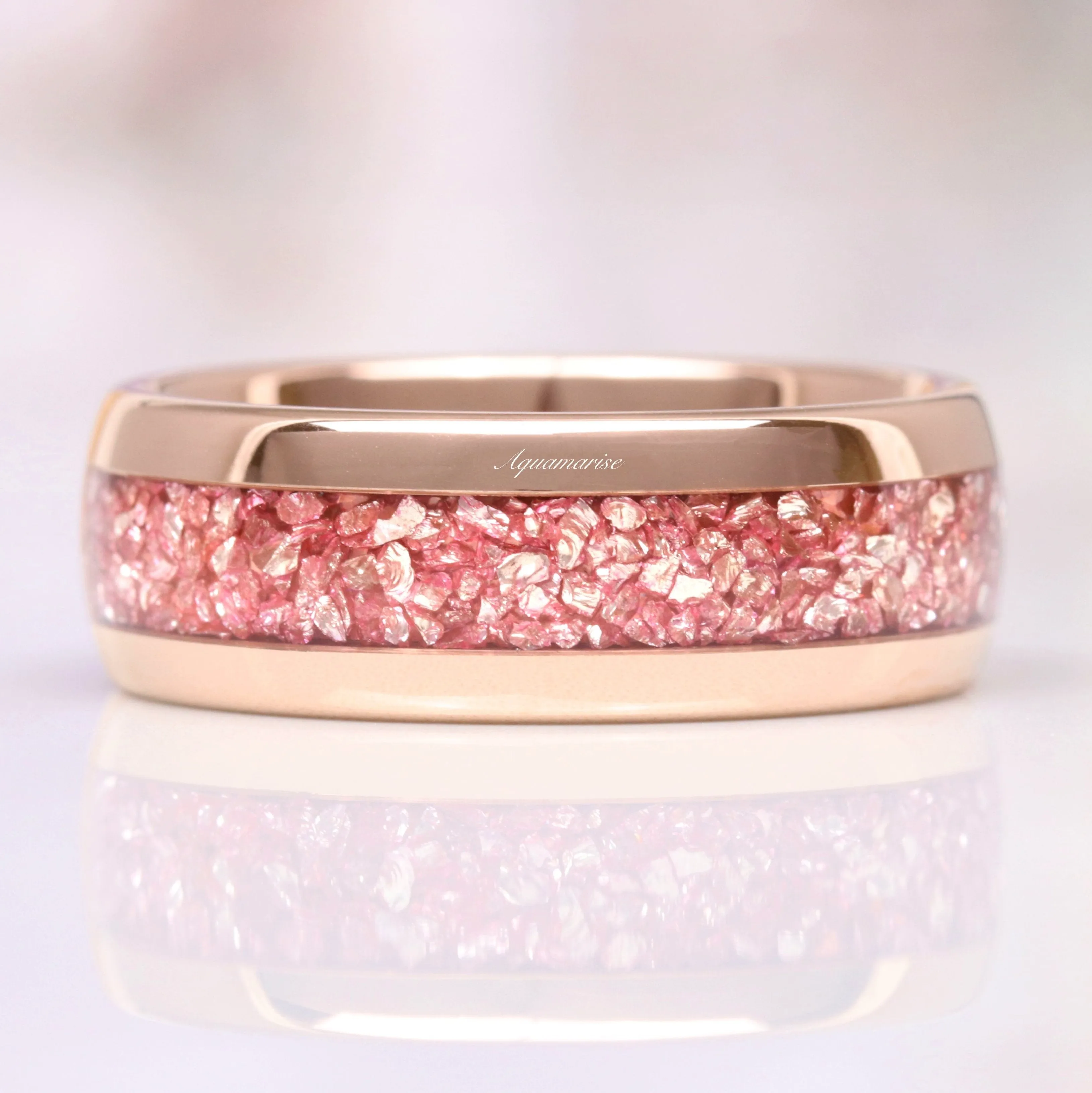 Morganite Wedding Band- 8MM Rose Gold Tungsten