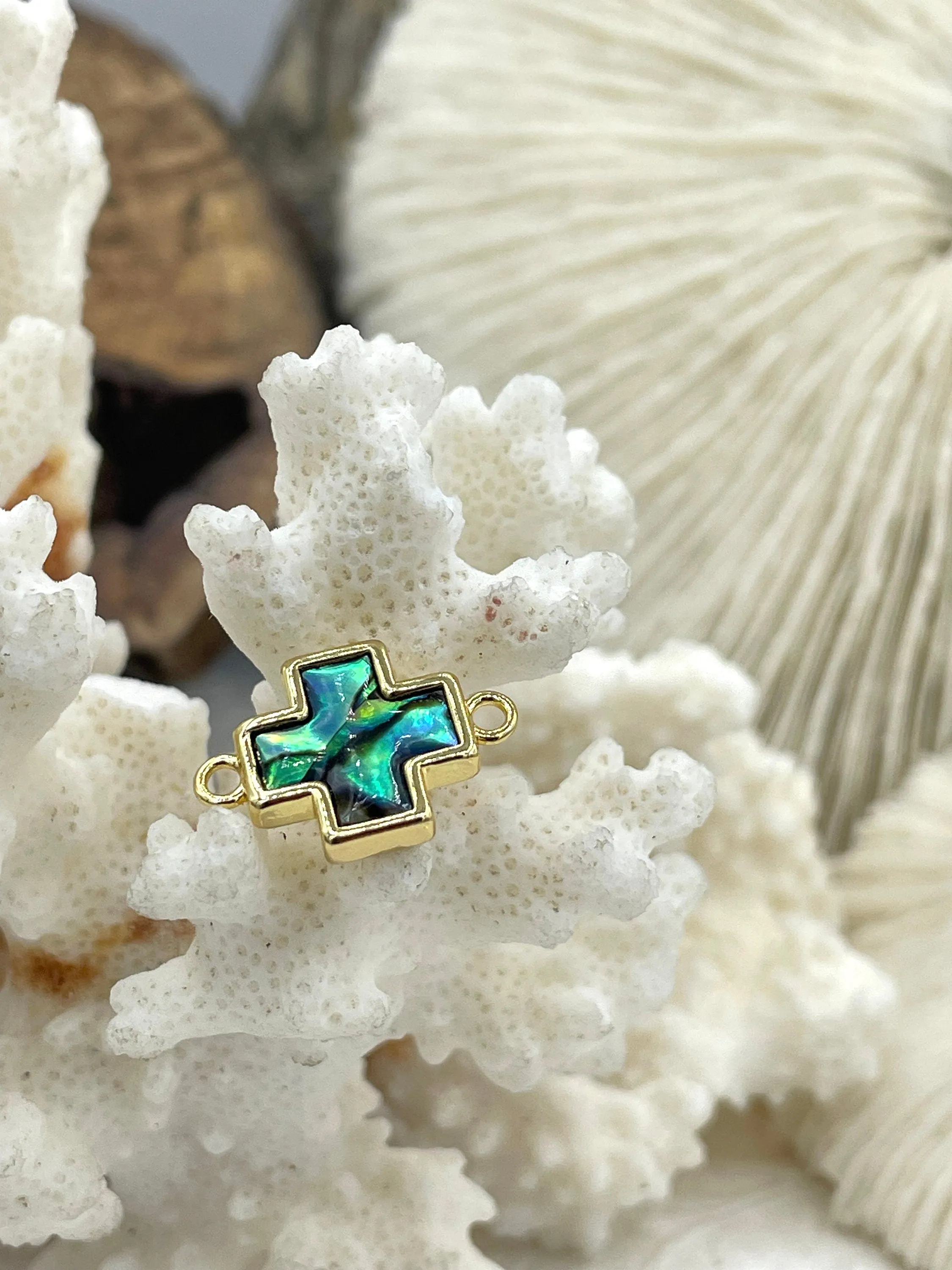 Mother of Pearl and Abalone Connector Cross Charms, Abalone Charms, Gold or Silver Plated Brass, Mother of Pearl Connector Charms, Fast Ship