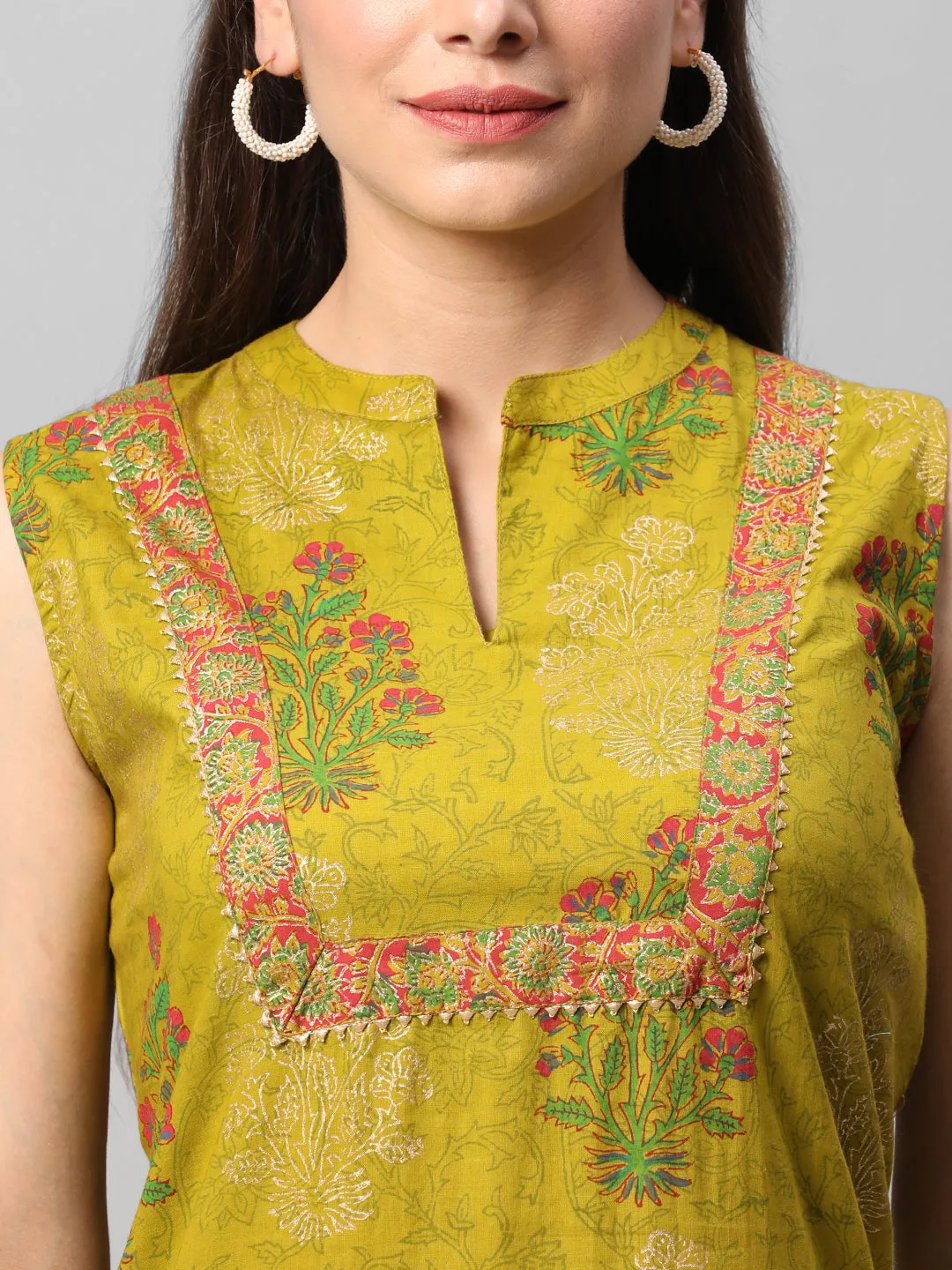 Olive Green Floral Printed Kurta Palazzo Dupatta