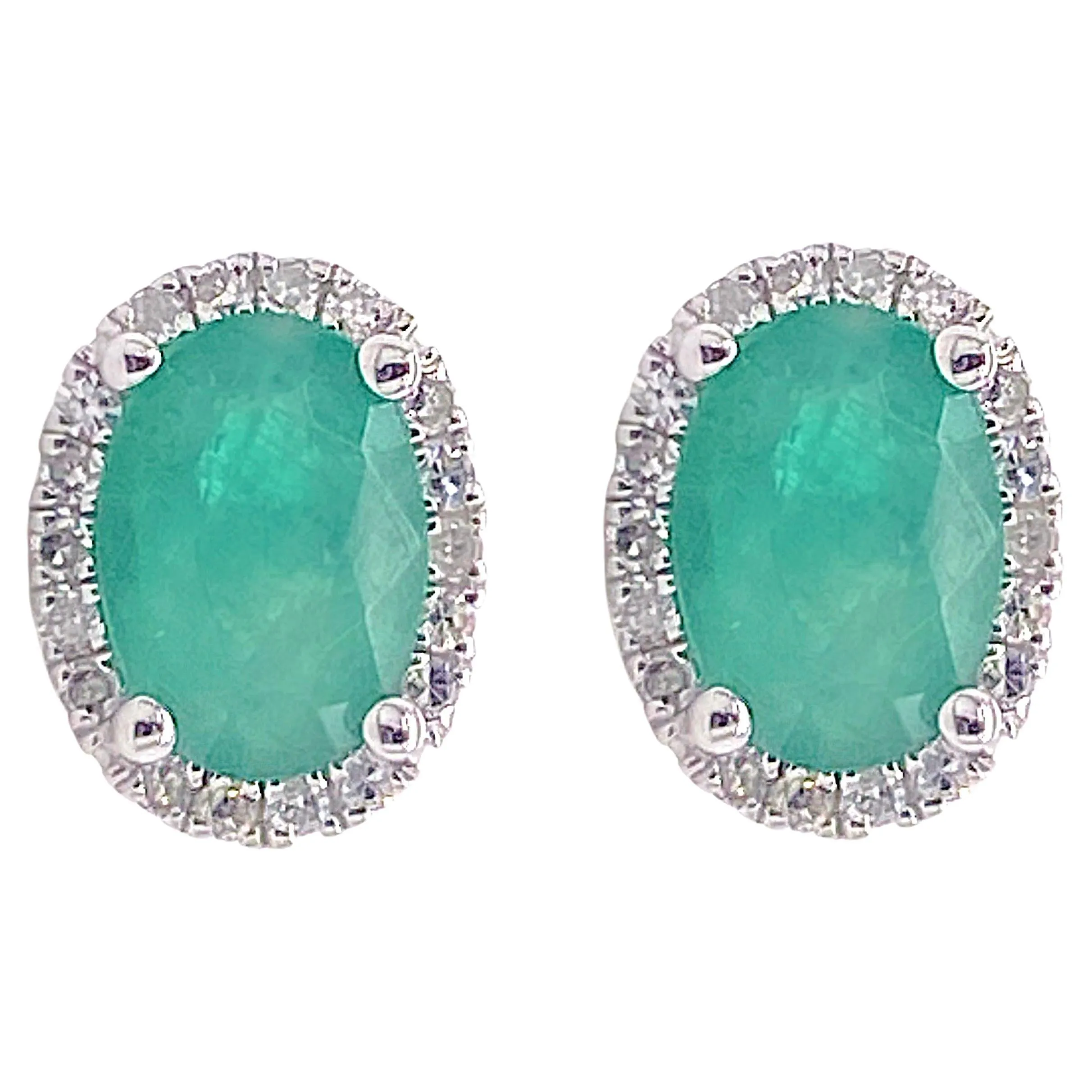 Oval Emerald and Diamond Halo Studs