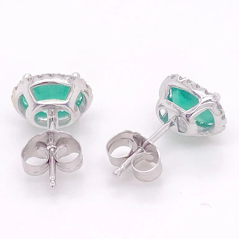 Oval Emerald and Diamond Halo Studs