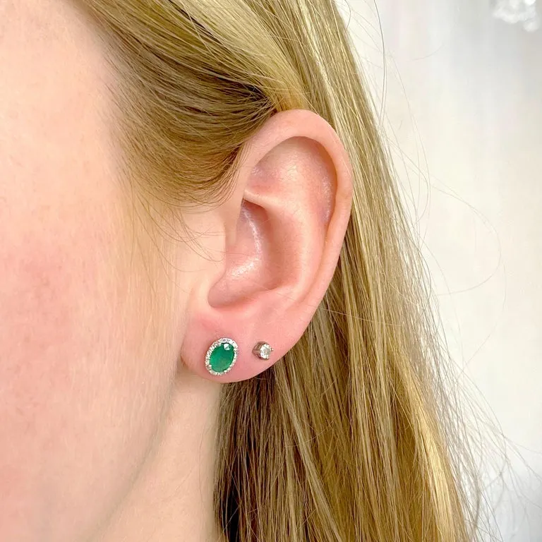 Oval Emerald and Diamond Halo Studs