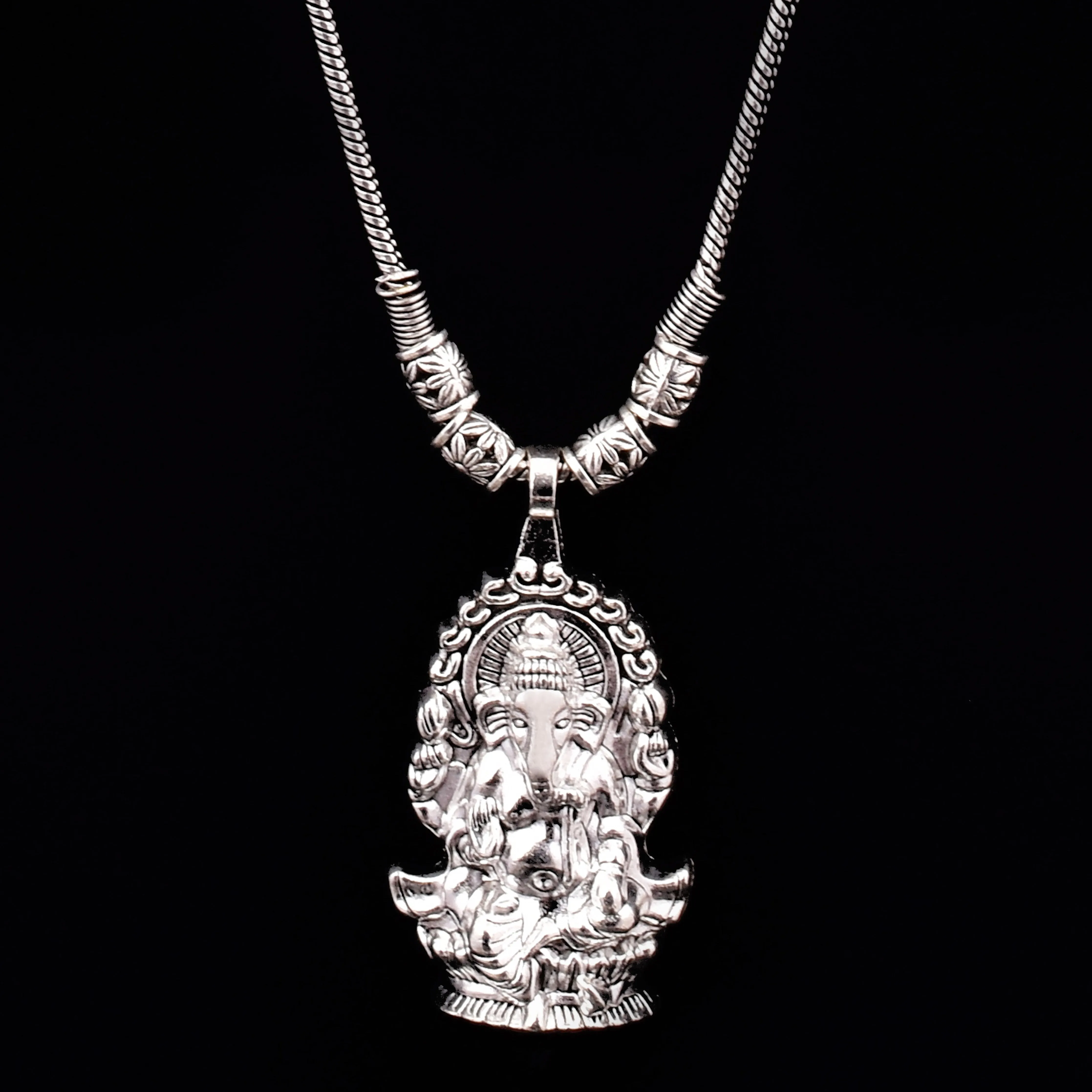 Oxidized Silver Ganesha Pendant Necklace