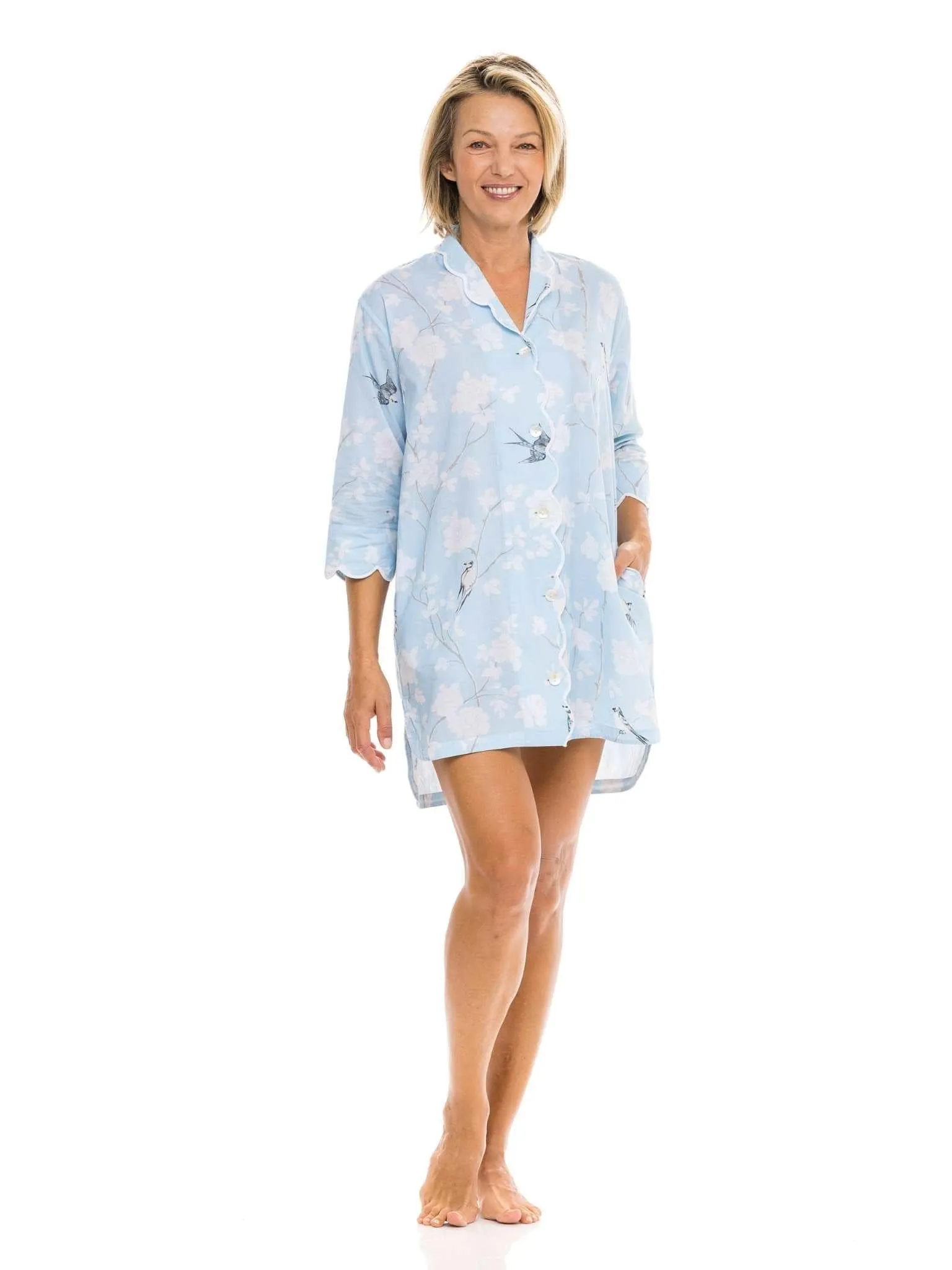 Pale Blue Gardenia Scalloped Nightshirt