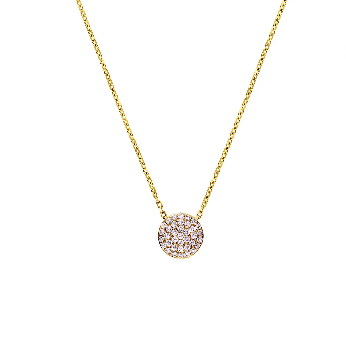 Pavé Diamond Circle Pendant Necklace in 18K Yellow Gold