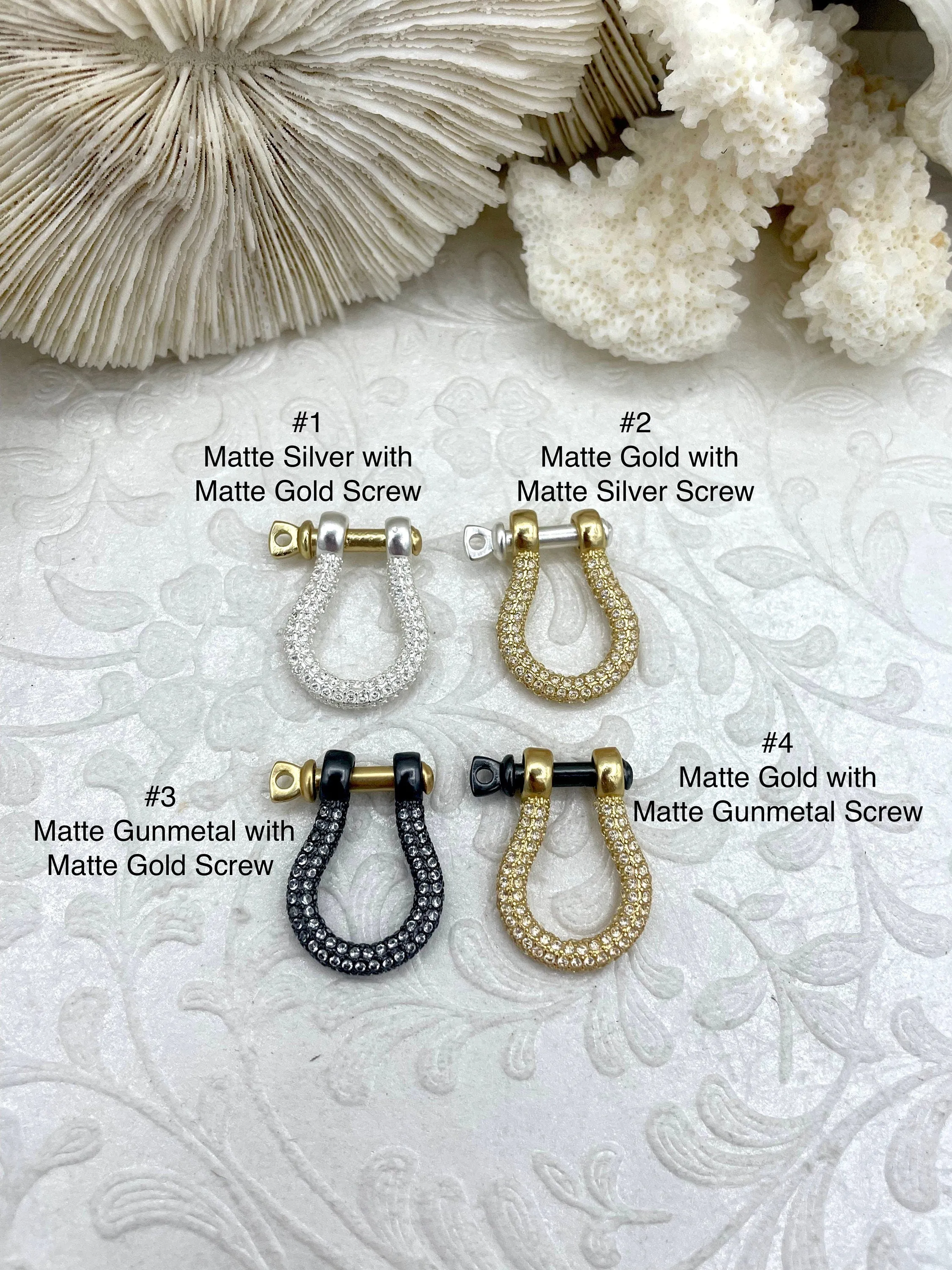 Pave U shape Clasp, Two Tone U Lock Marine Shackle BRASS, Horseshoe Clasp, U Link, Anchor Carabiner, Anchor Shackle, 4 styles. Fast Ship