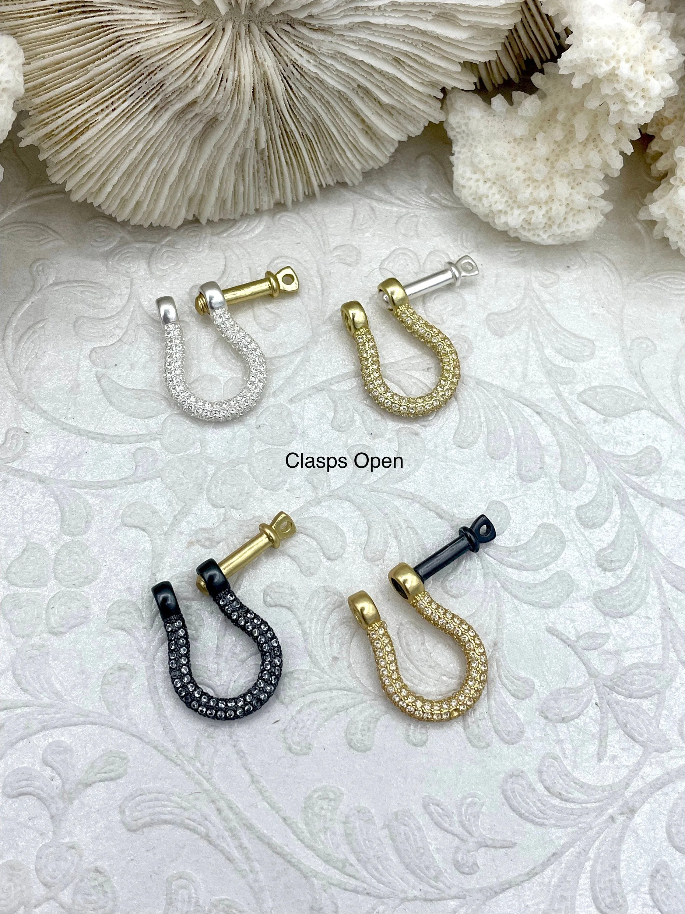 Pave U shape Clasp, Two Tone U Lock Marine Shackle BRASS, Horseshoe Clasp, U Link, Anchor Carabiner, Anchor Shackle, 4 styles. Fast Ship