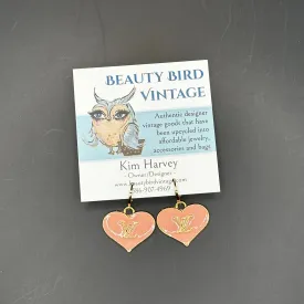 Peachy Pink LV Heart Earrings - Simple Gold Hoops