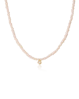 Pearl and Diamond Necklace - 14K Yellow Gold