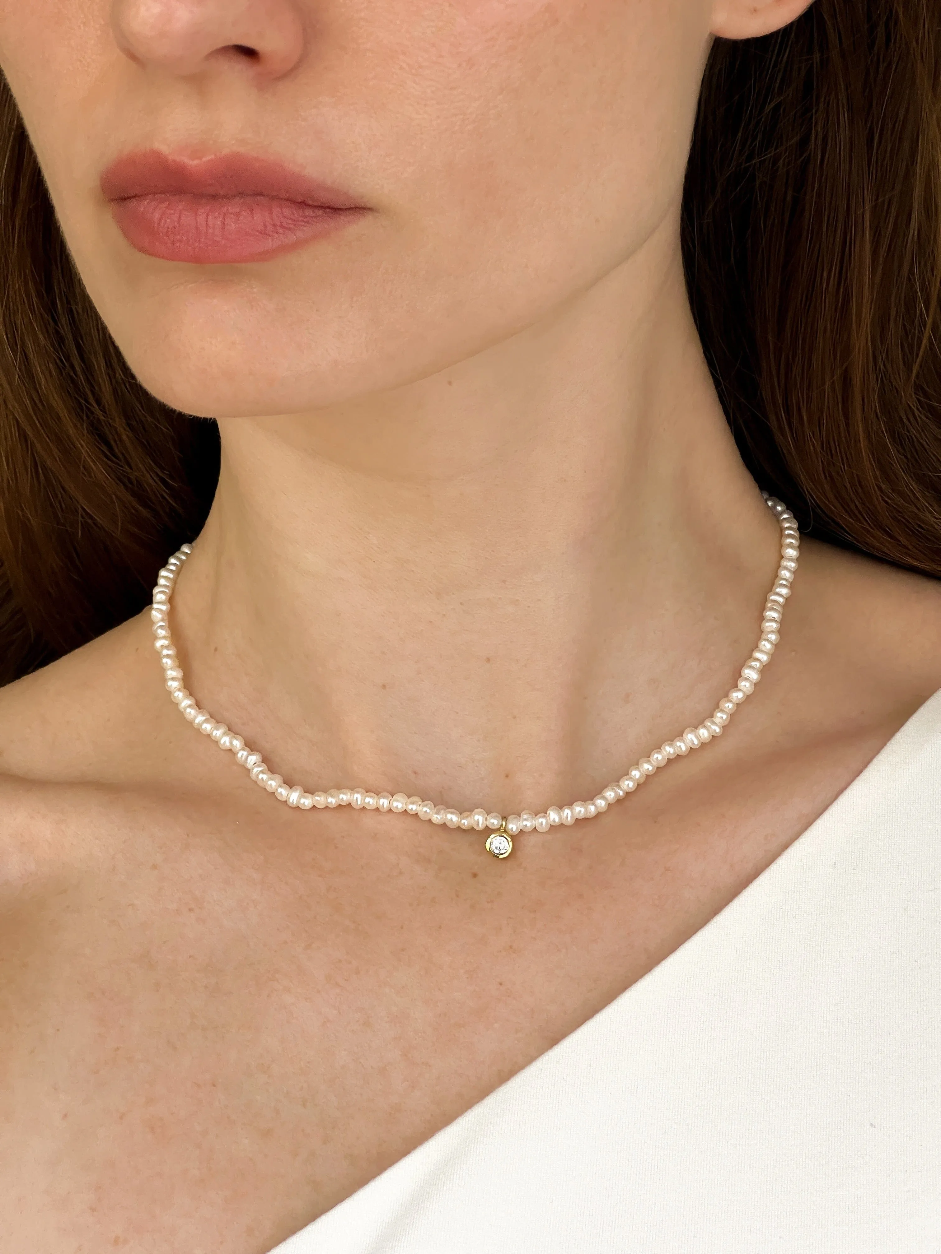 Pearl and Diamond Necklace - 14K Yellow Gold