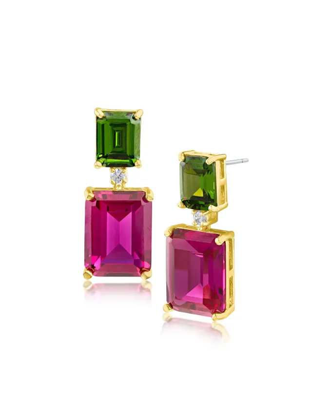 Pink and Peridot Two Tone Earrings