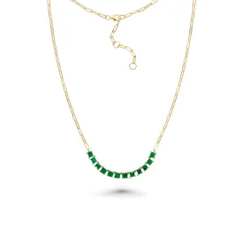 Princess Cut Emerald Necklace With Paper Clip Chain (3.00 ct.) in 14K Gold