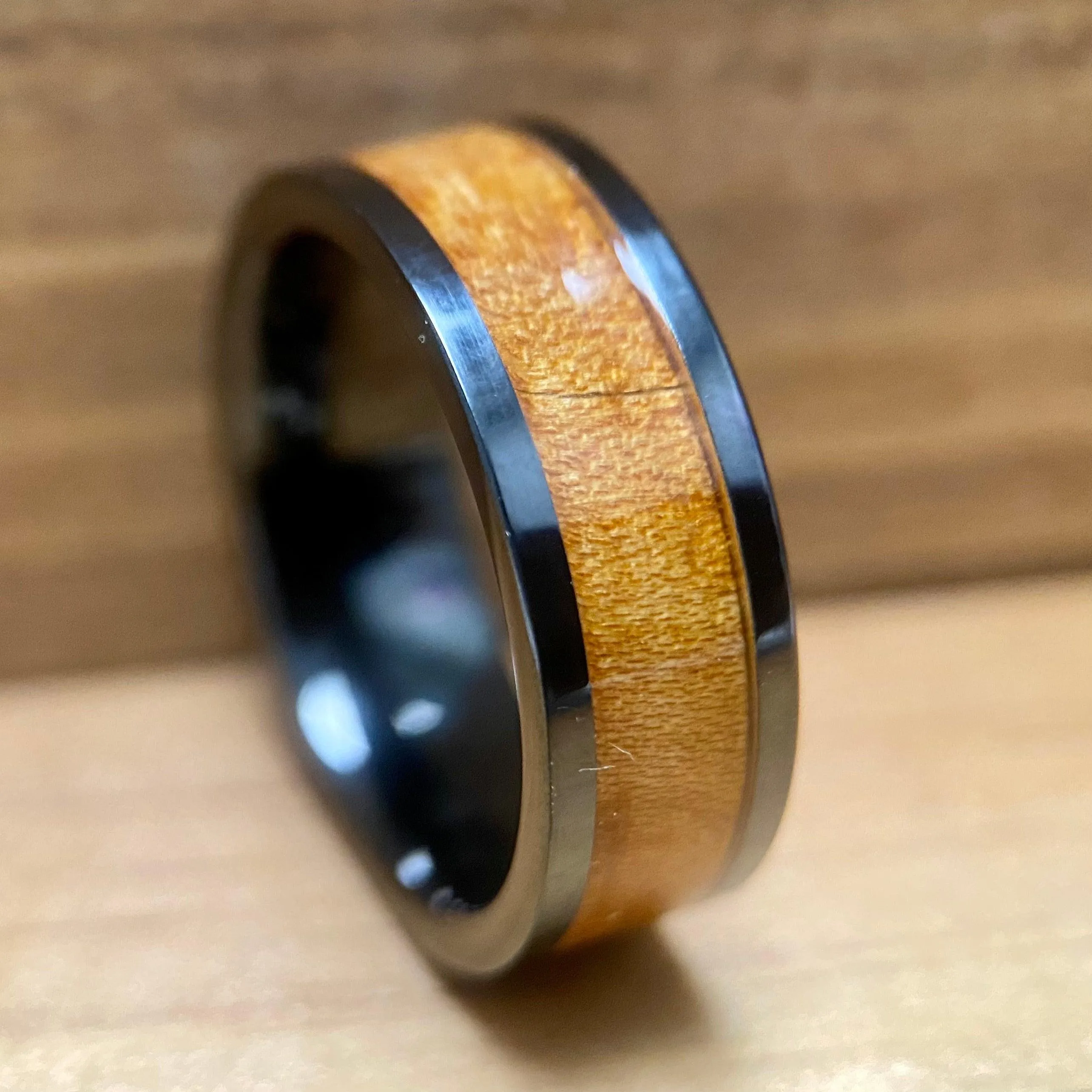 "The Franklin"100% USA Made Black Ceramic Ring With Wood From Ben Franklins Home