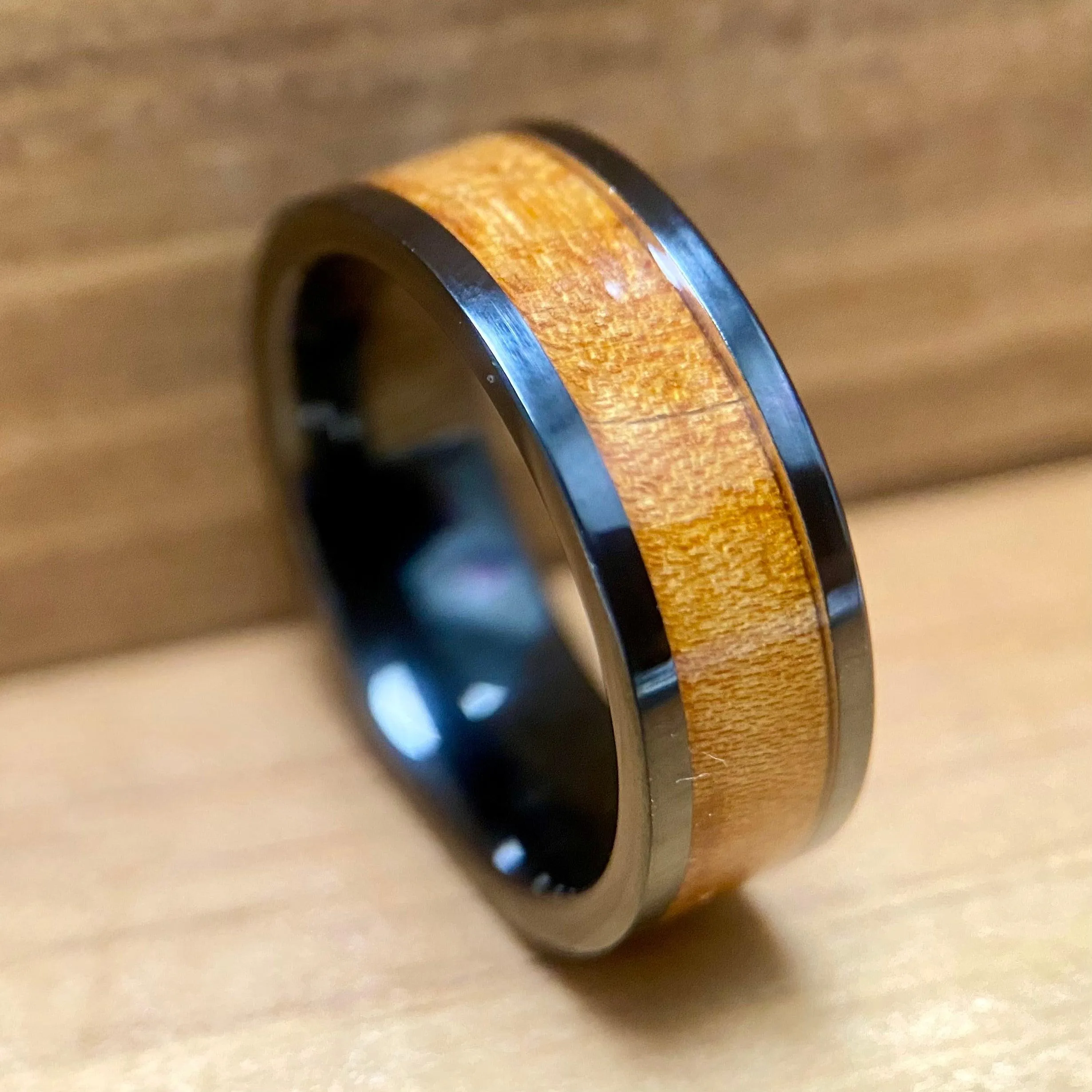 "The Franklin"100% USA Made Black Ceramic Ring With Wood From Ben Franklins Home