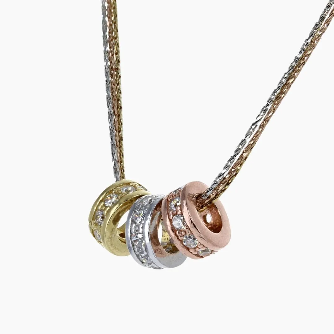 Radiance 3-Ring Necklace with Brilliant CZ Accents in Gold, Rhodium and Rose Gold