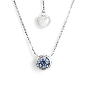 Ready Made | 0.5 Carat Light Blue Grey Moissanite Round Solitaire Bezel 18K White Gold Pendant with Heart Chain