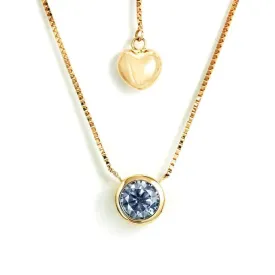 Ready Made | 1 Carat Light Blue Grey Moissanite Round Solitaire Bezel 18K Yellow Gold Pendant with Heart Chain