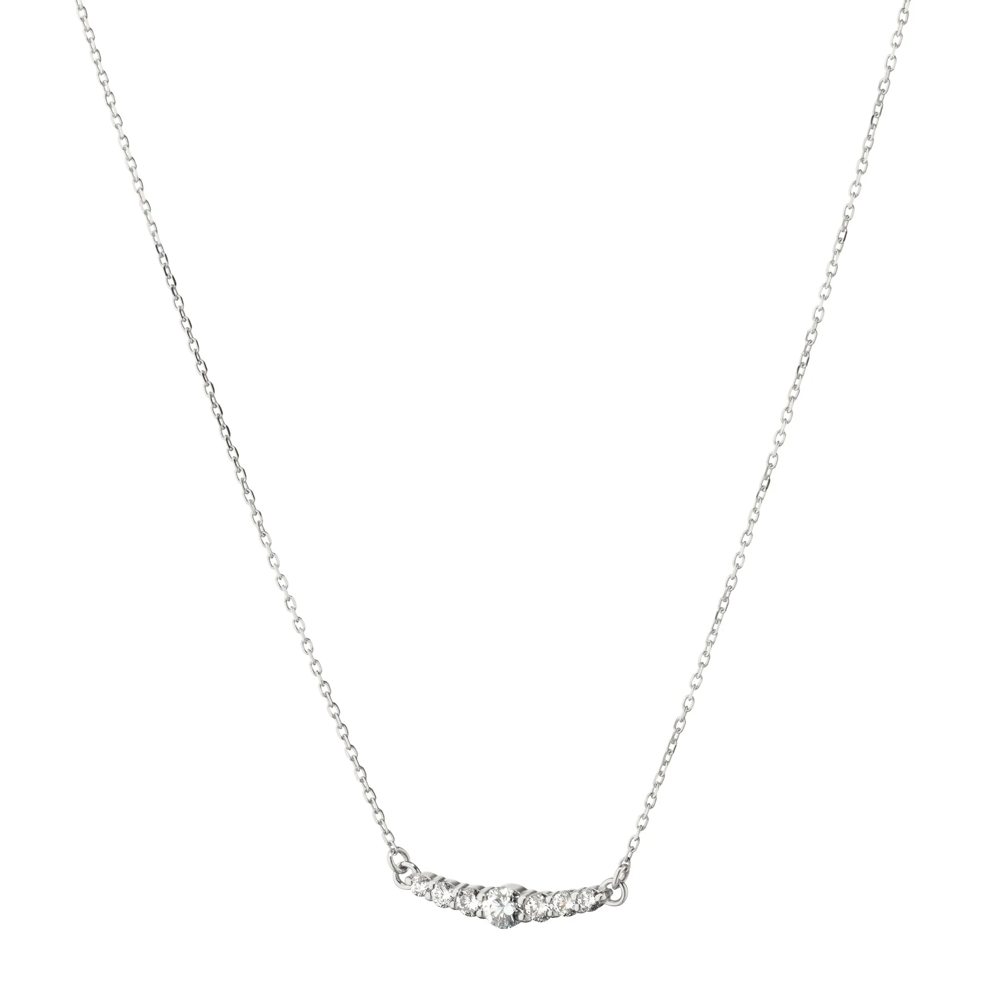 Reclaimed 18K White Gold and Round Diamond Necklace, 7 Diamonds