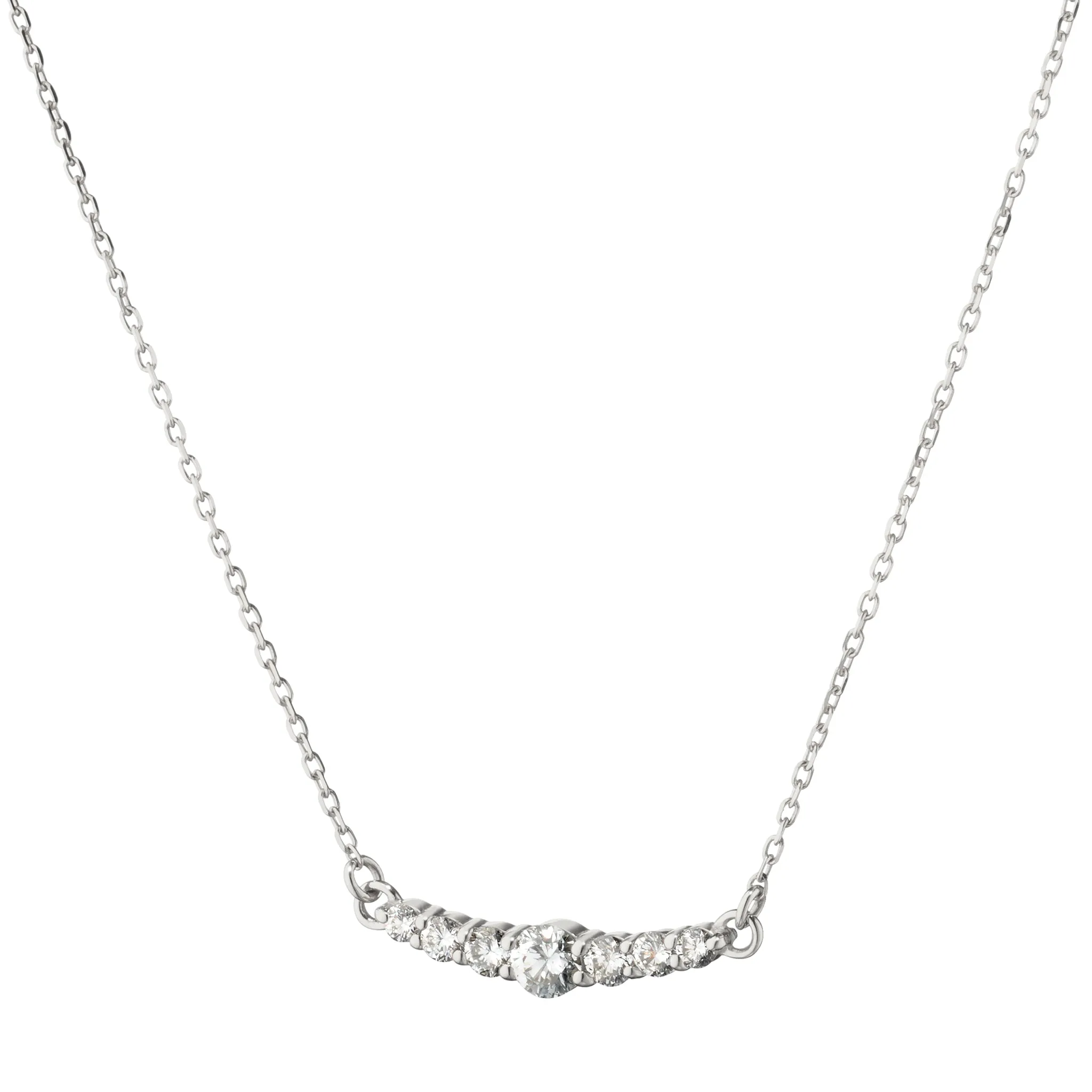 Reclaimed 18K White Gold and Round Diamond Necklace, 7 Diamonds