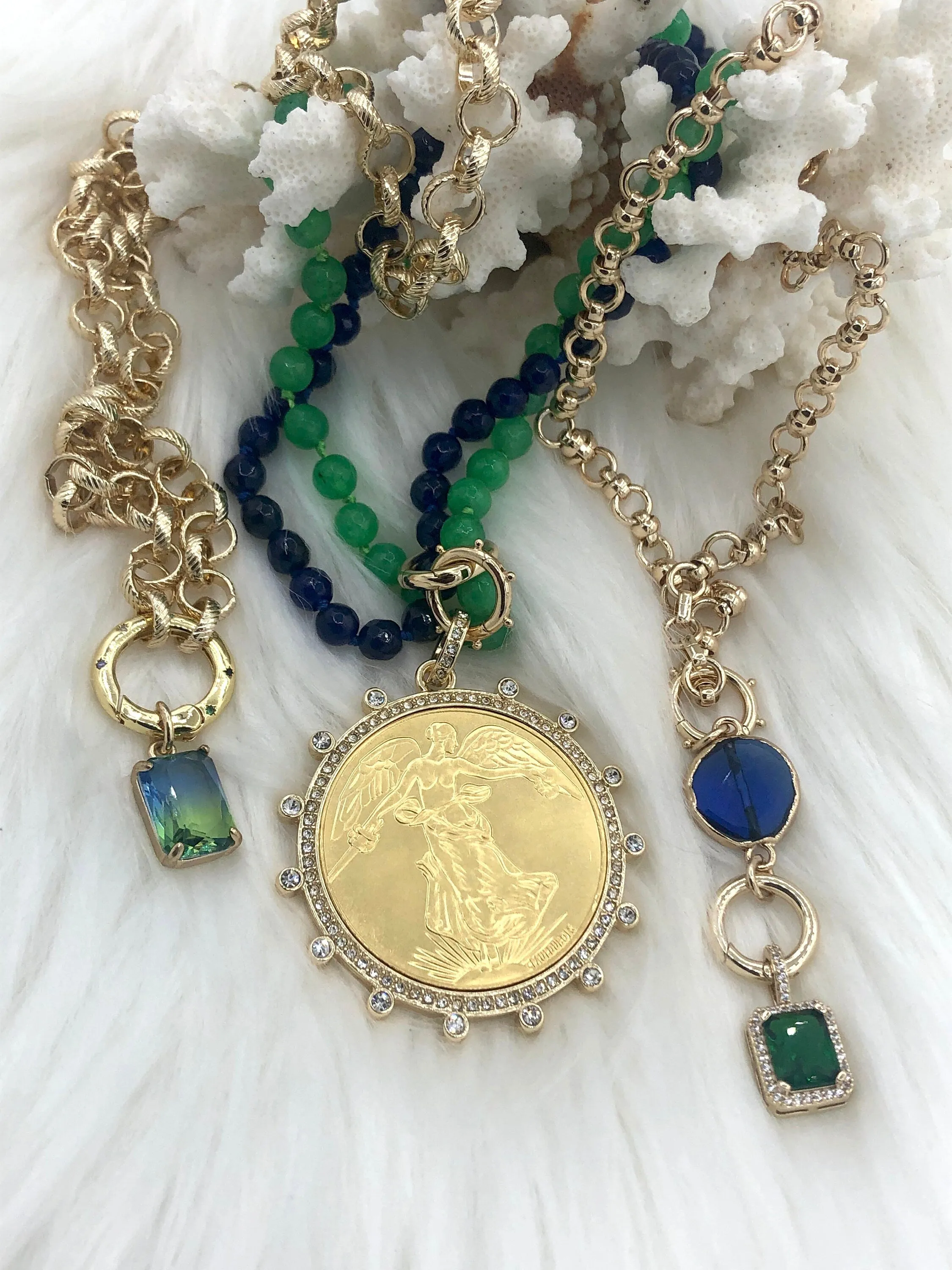 Reproduction French Commemorative Medal Coin Pendant, French coin, Art Deco Coin, Antique Coin Bezel W/Pearl & CZ 2 Styles. Fast Ship