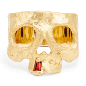 Ruby Snaggletooth Skull Ring - Made to Order