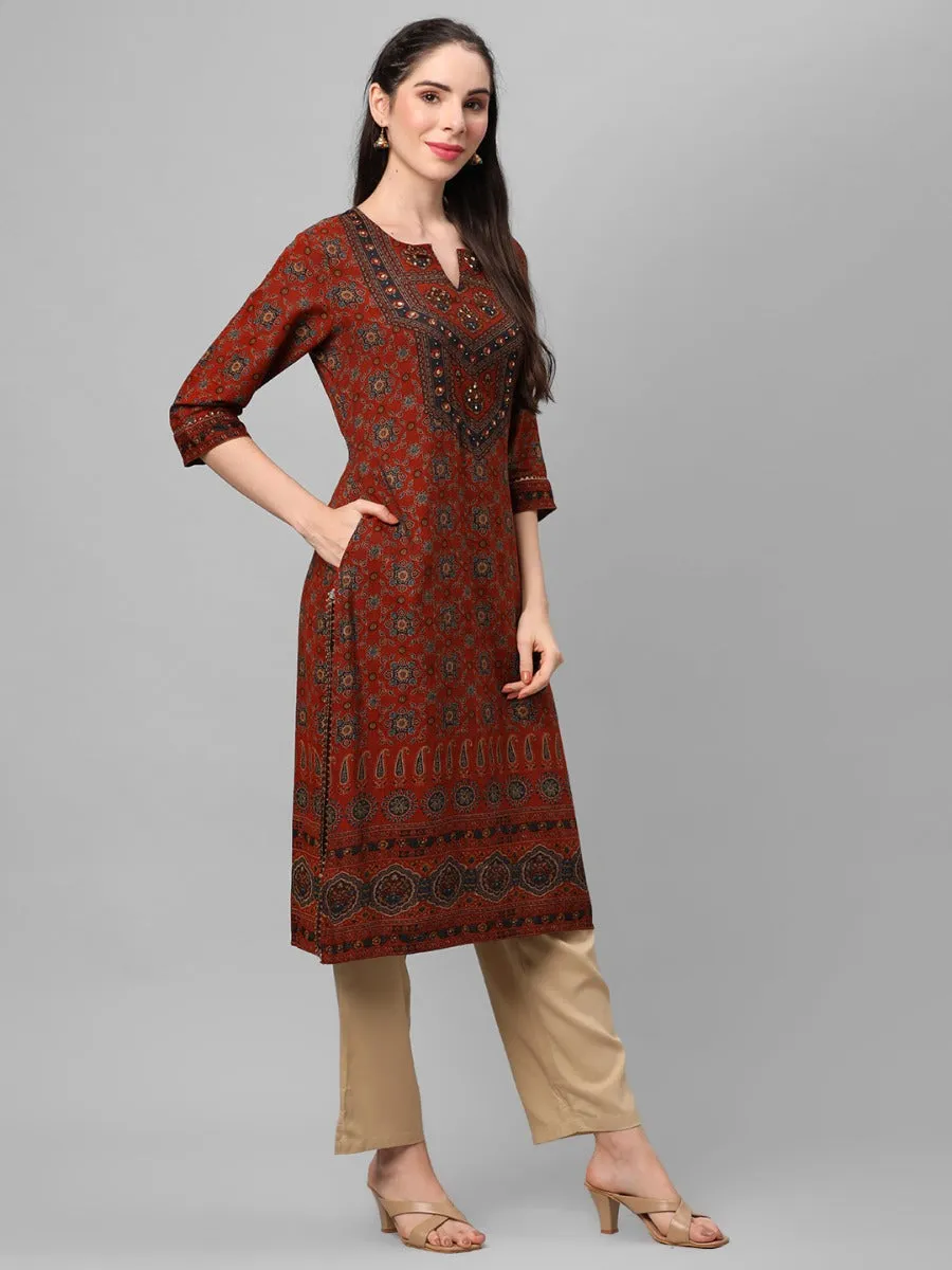 Rust Ornamental Printed Kurta