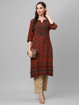 Rust Ornamental Printed Kurta