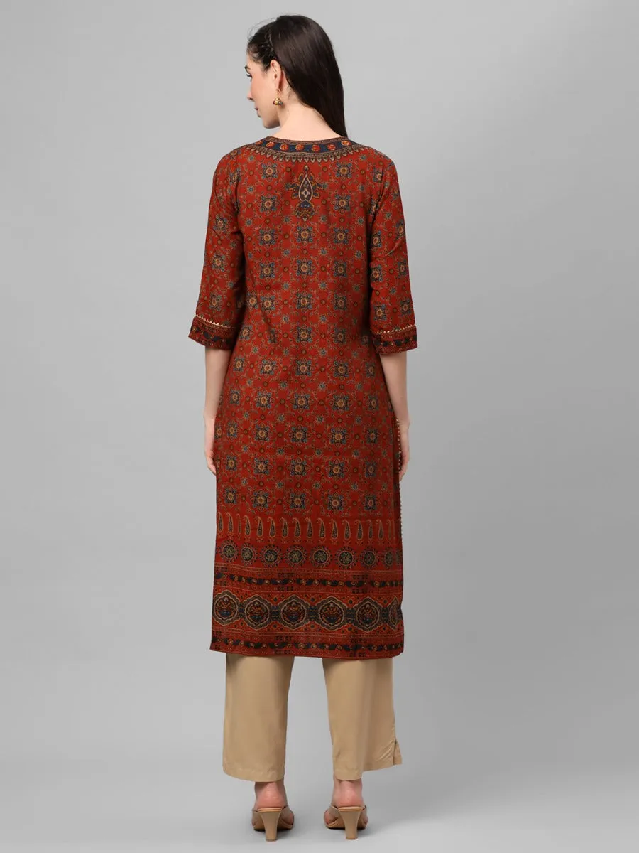 Rust Ornamental Printed Kurta