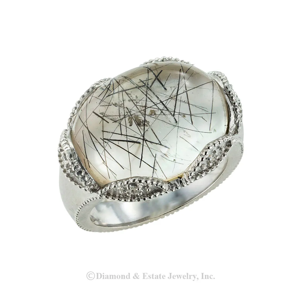 Rutilated Quartz Diamond White Gold Ring