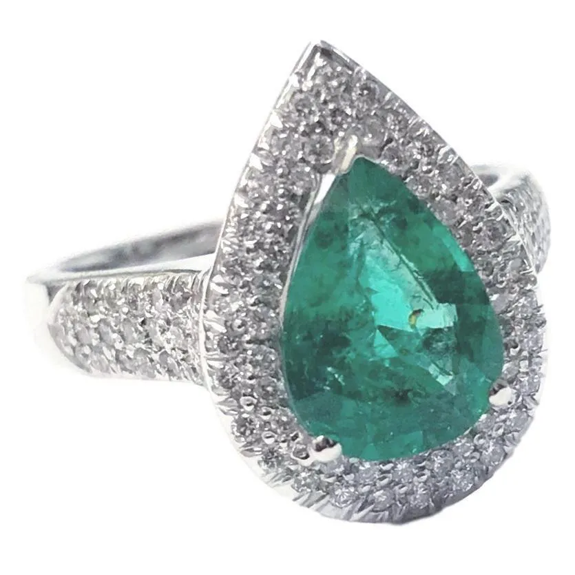 Sara Emerald & Diamond Ring (2.29 ct Emerald & Diamonds) in White Gold