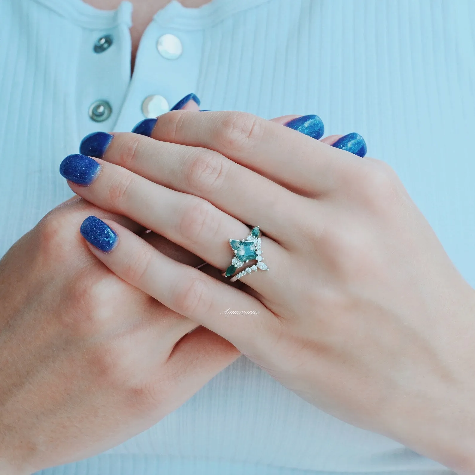 Skye Kite Green Moss Agate Ring Set- Sterling Silver