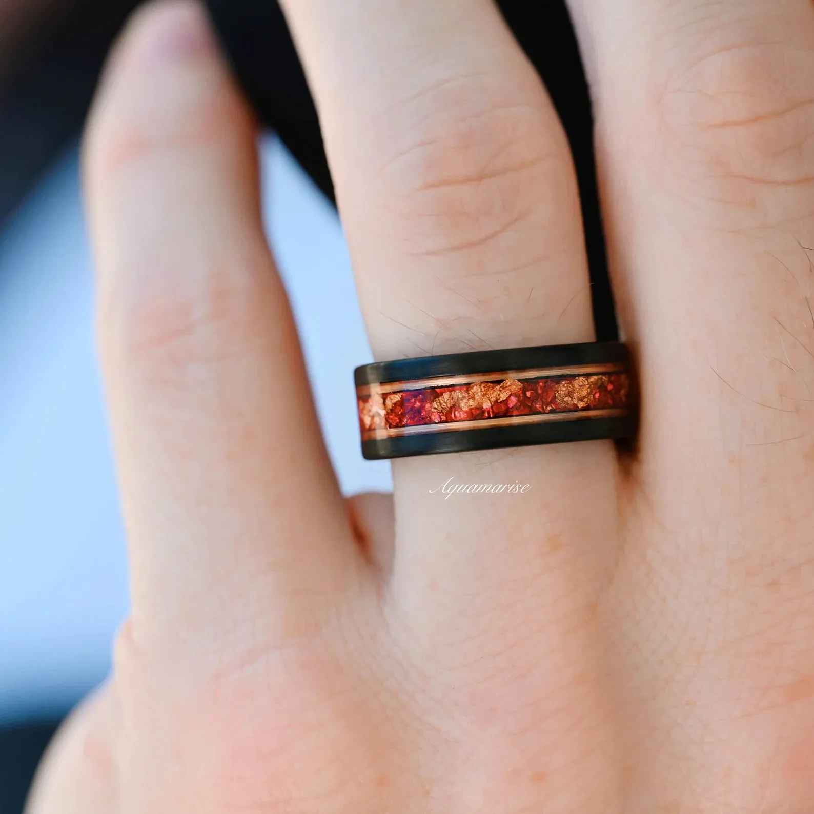 Skye Ruby & Rose Gold Leaf Couples Ring