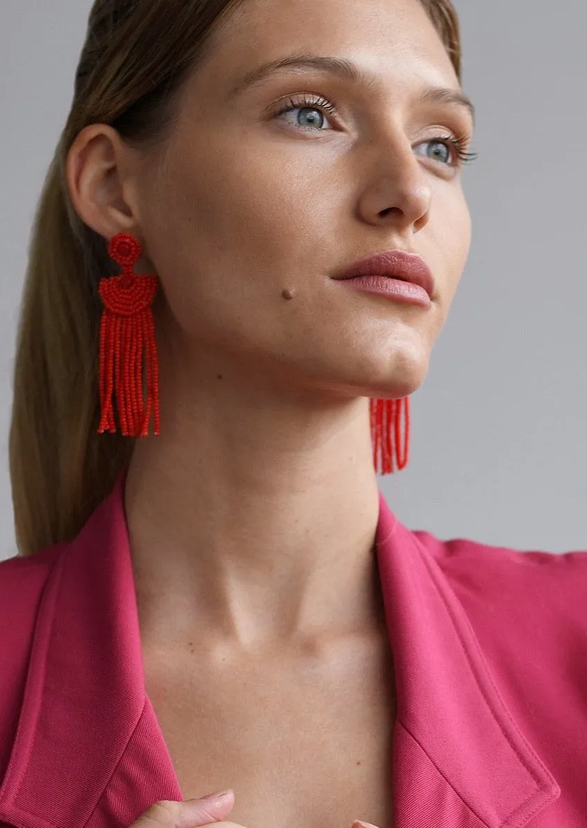 Small Kifungo Tassel Earrings - RED