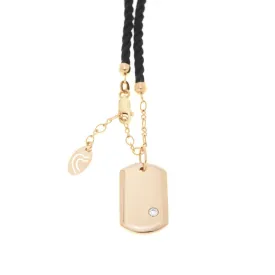 Solitaire 18-Karat Solid Gold Diamond Baby Dog Tag on Black Rope - Red Gold®