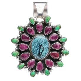 Spiderweb Kingman Turquoise Pendant with Gaspeite & Spiny Oyster Shell | Linda Yazzie