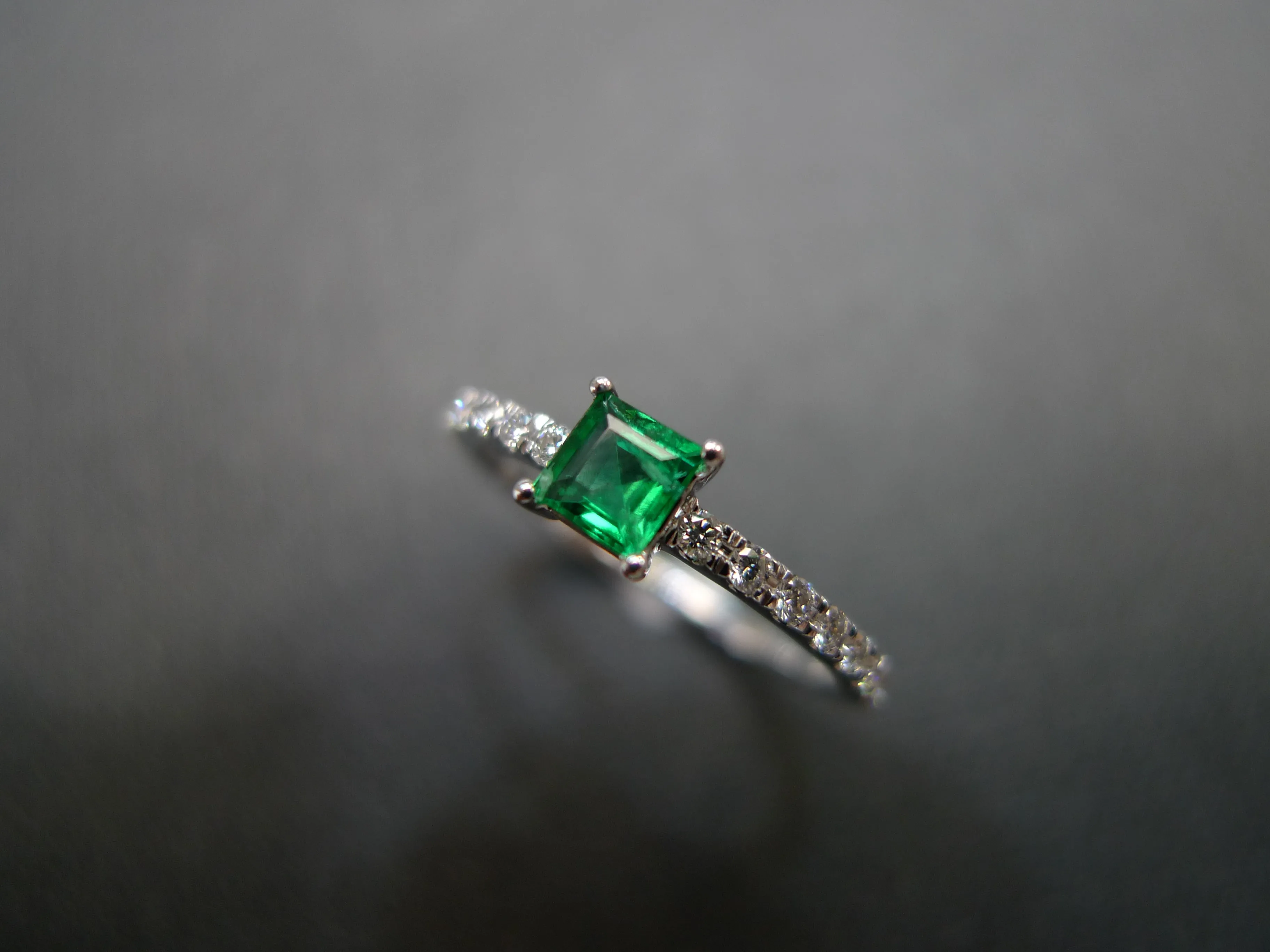 Square Cut Emerald and Diamond Ring