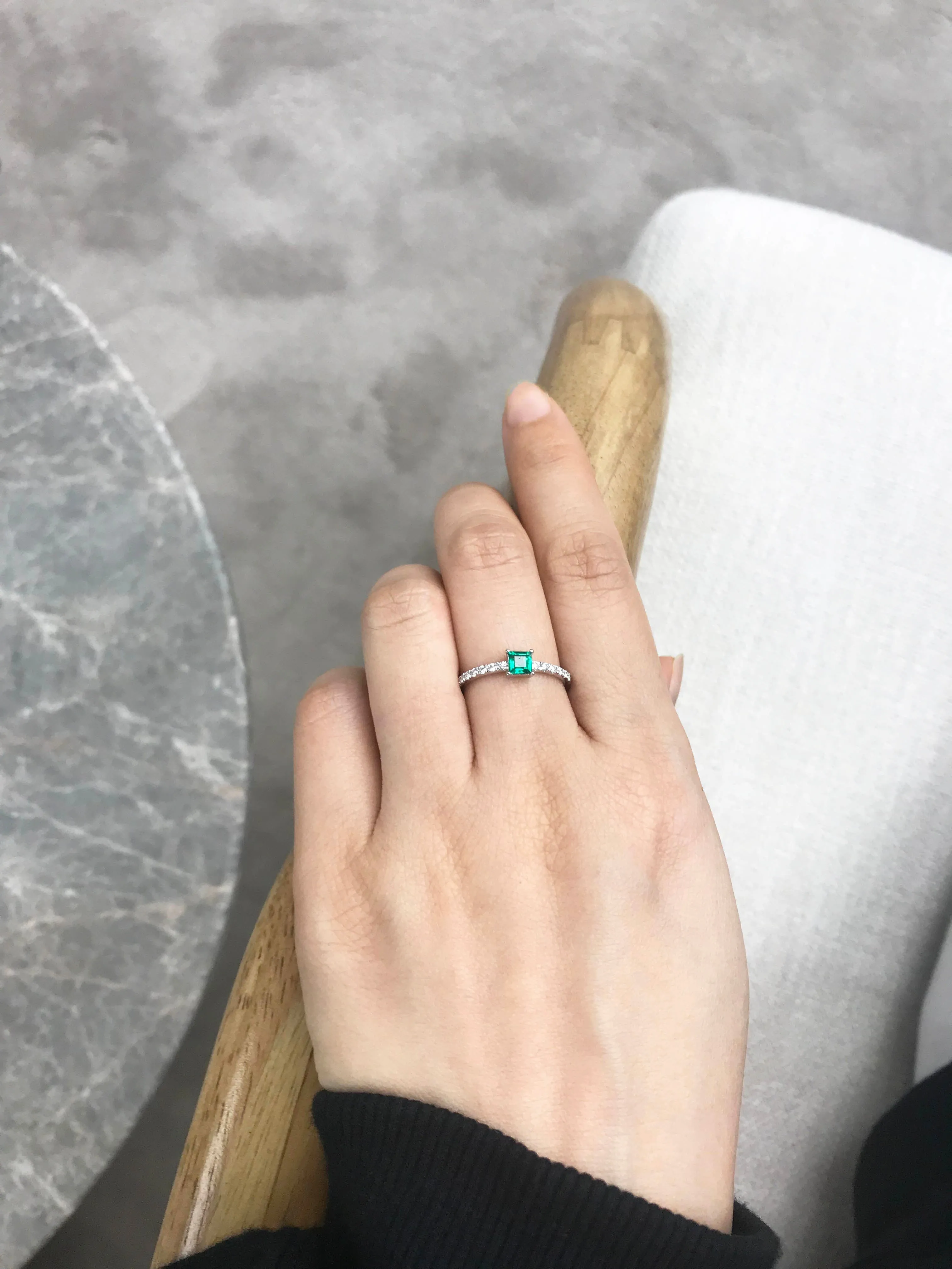 Square Cut Emerald and Diamond Ring