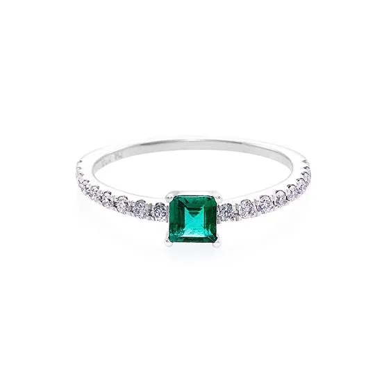 Square Cut Emerald and Diamond Ring