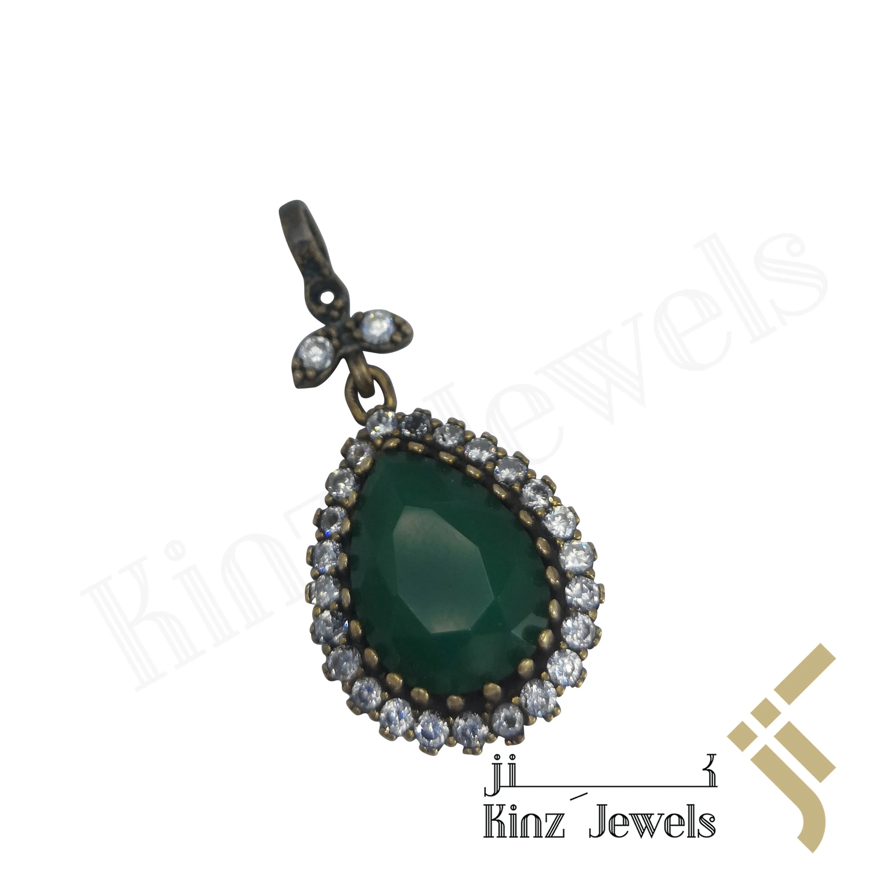 Sterling Silver Hurrem Sultan Green Tear Drop Shape Gemstones Pendant